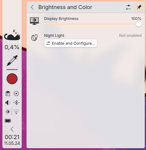 brightness slider and the system tray